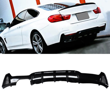 Rear Diffuser for 2014-2020 BMW 4 Series F32 F33 F36 420i 420d 428i 430i | M Performance Carbon Fibre Single Exhaust Two Outlet Lower Bumper Lip Gloss Black